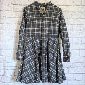 Kiel James Patrick Cozy Cabin Flannels Dress S Gray White Brown Plaid Preppy